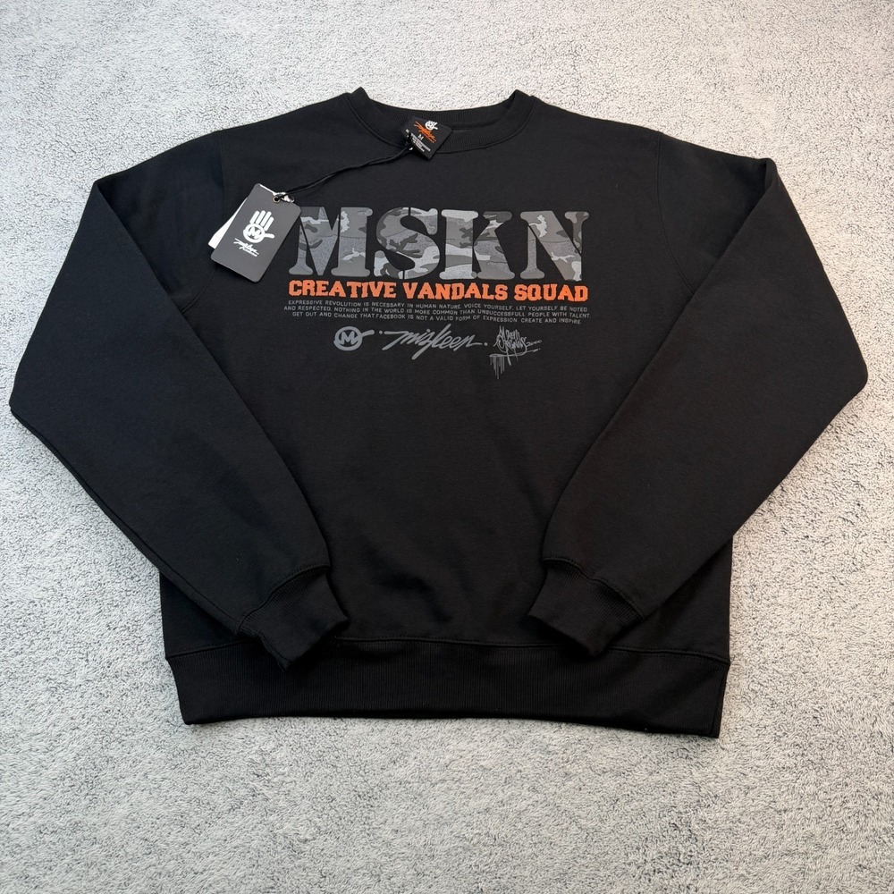 Miskeen Sweatshirt Mens Medium Black Camo Spellout Fleece Hip Hop Streetwear Y2K